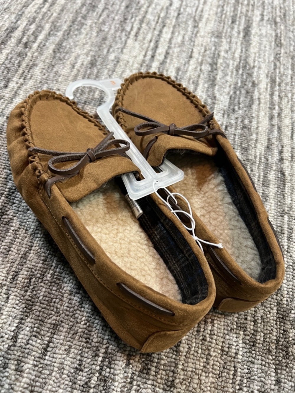 Cat & Jack Brown Suede Moccasin Slippers with Bow Size 3 - Picture 4 of 6